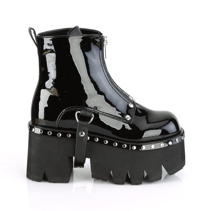 Demonia ASHES-100 Ankle Boot (Black Patent-Vegan Leather)