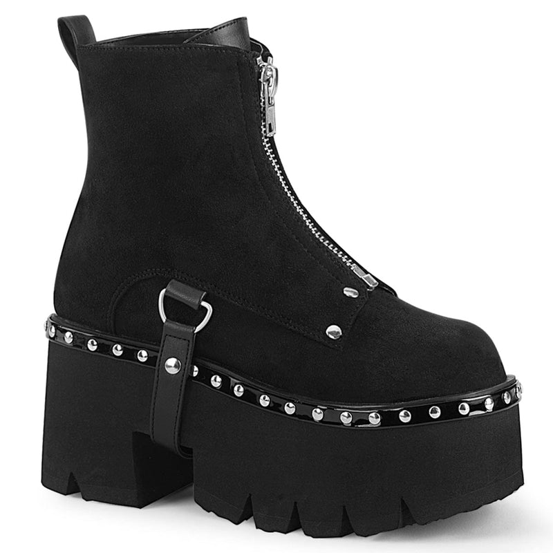 Demonia ASHES-100 Ankle Boot (Black Vegan Suede-Black Vegan Leather)