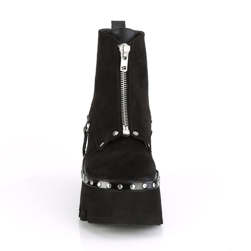 Demonia ASHES-100 Ankle Boot (Black Vegan Suede-Black Vegan Leather)