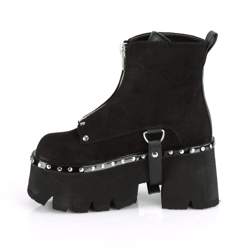 Demonia ASHES-100 Ankle Boot (Black Vegan Suede-Black Vegan Leather)