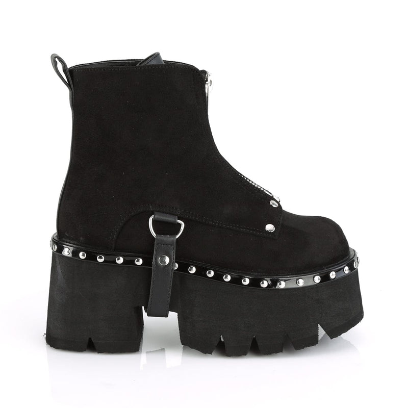 Demonia ASHES-100 Ankle Boot (Black Vegan Suede-Black Vegan Leather)