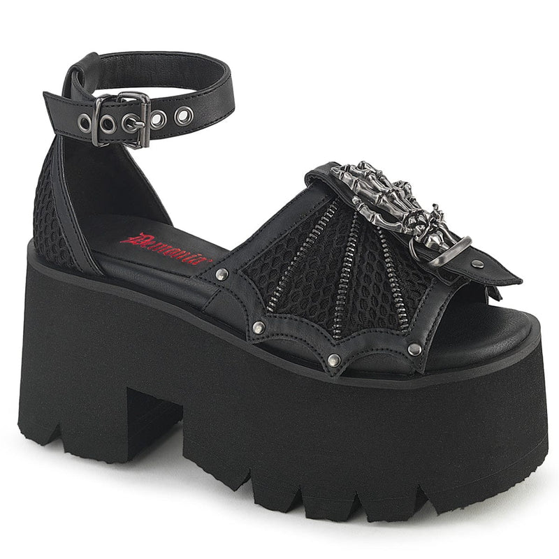 Demonia ASHES-11 Sandal (Black Vegan Leather-Mesh)
