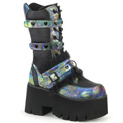 ASHES-120 Mid-Calf Boot (Black Vegan Leather Green Multi Oil)