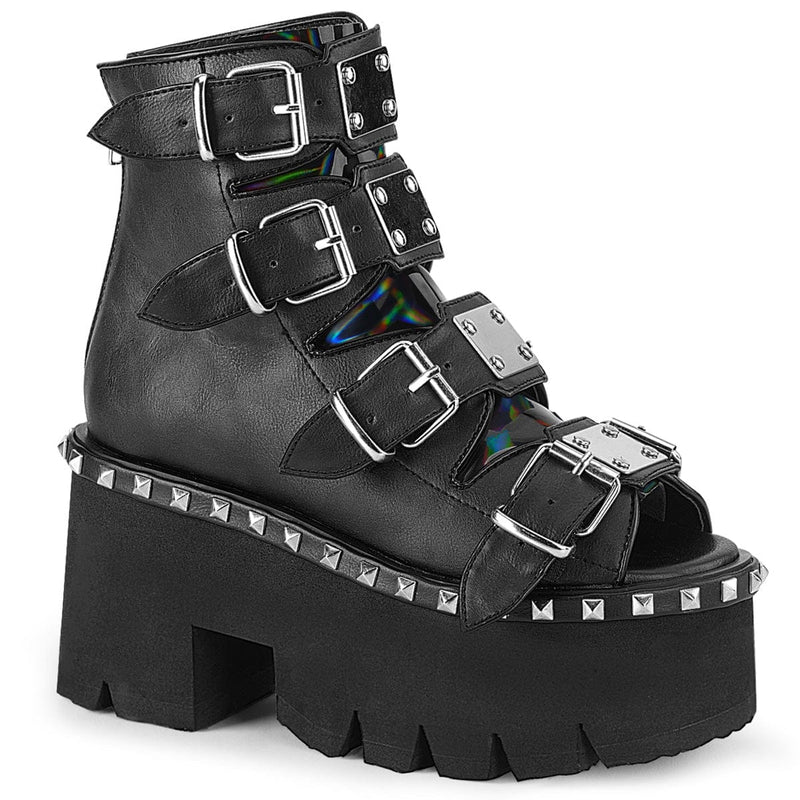 Demonia ASHES-70 Ankle Boot (Black Vegan Leather & Hologram) 6