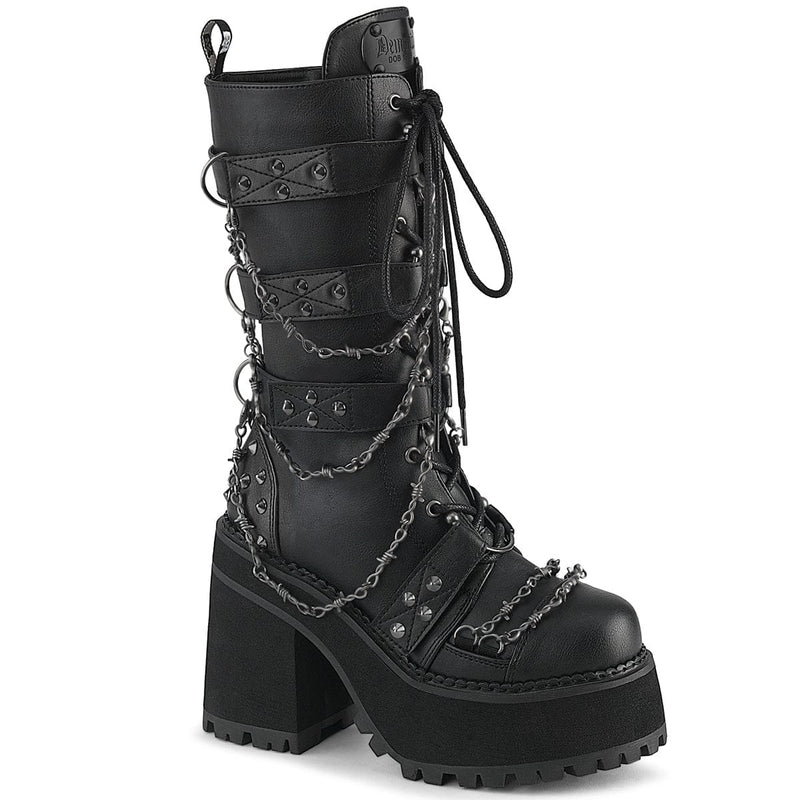 Demonia ASSAULT-117 Mid-Calf Boot (Black Vegan Leather)
