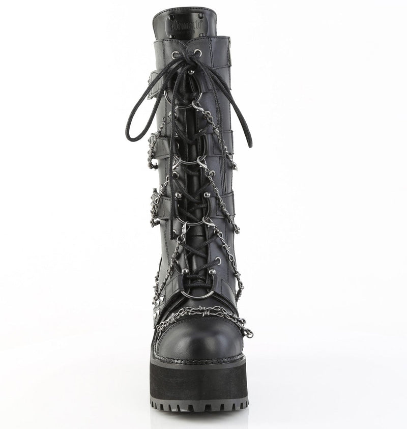 Demonia ASSAULT-117 Mid-Calf Boot (Black Vegan Leather)