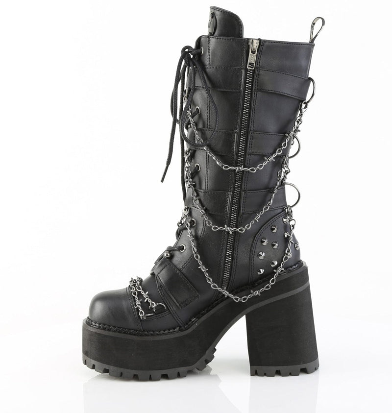 Demonia ASSAULT-117 Mid-Calf Boot (Black Vegan Leather)