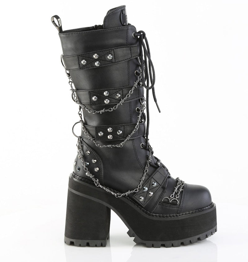 Demonia ASSAULT-117 Mid-Calf Boot (Black Vegan Leather)