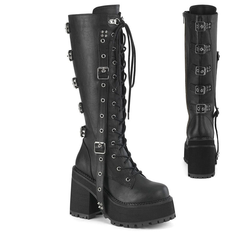 Demonia ASSAULT-218 Knee High Boot (Black Vegan Leather) 6