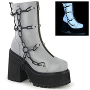 Demonia ASSAULT-66 Ankle Boot (Grey Reflective Vegan Leather) 6