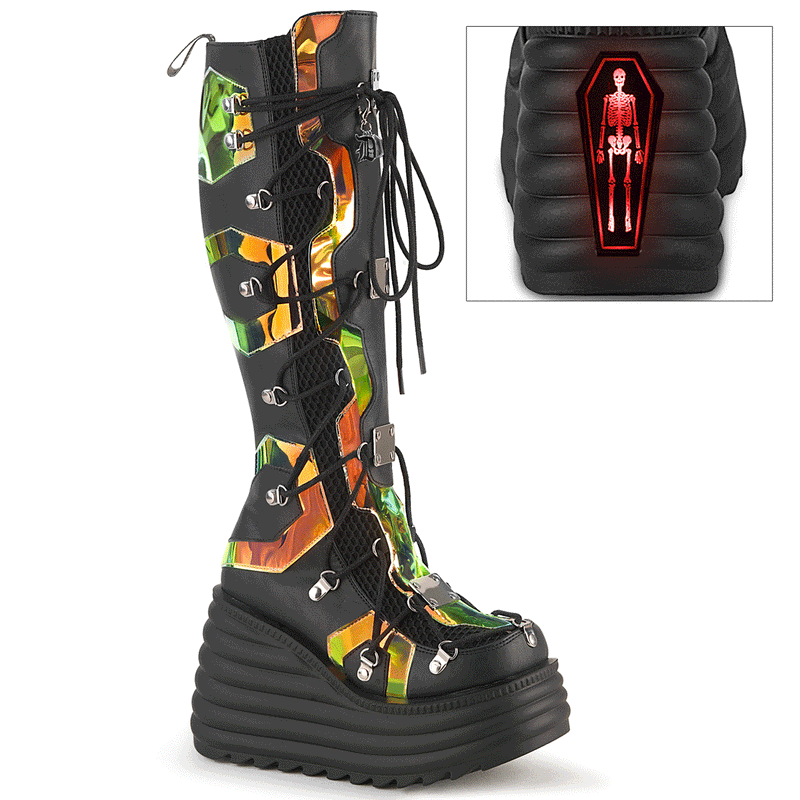 Demonia BLAZE-152 Knee High Boot (Black Vegan Leather- Magic Mirror)