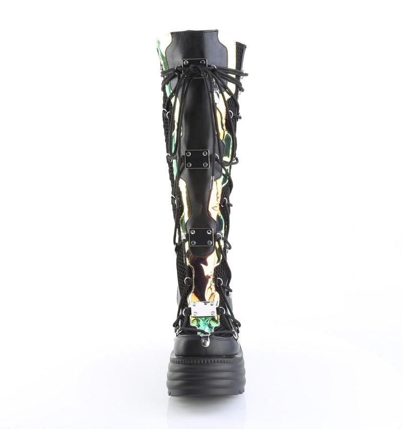 Demonia BLAZE-152 Knee High Boot (Black Vegan Leather- Magic Mirror)