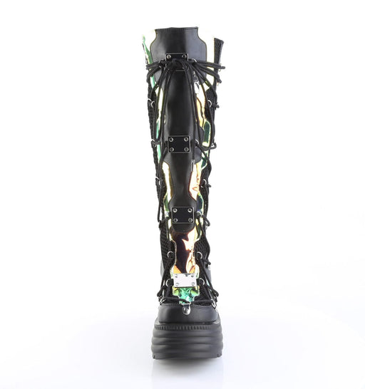 Demonia BLAZE-152 Knee High Boot (Black Vegan Leather- Magic Mirror)