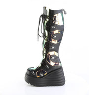 Demonia BLAZE-152 Knee High Boot (Black Vegan Leather- Magic Mirror)