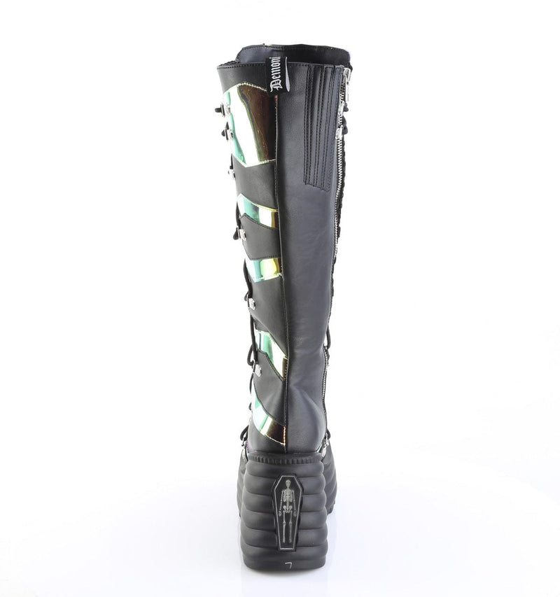 Demonia BLAZE-152 Knee High Boot (Black Vegan Leather- Magic Mirror)