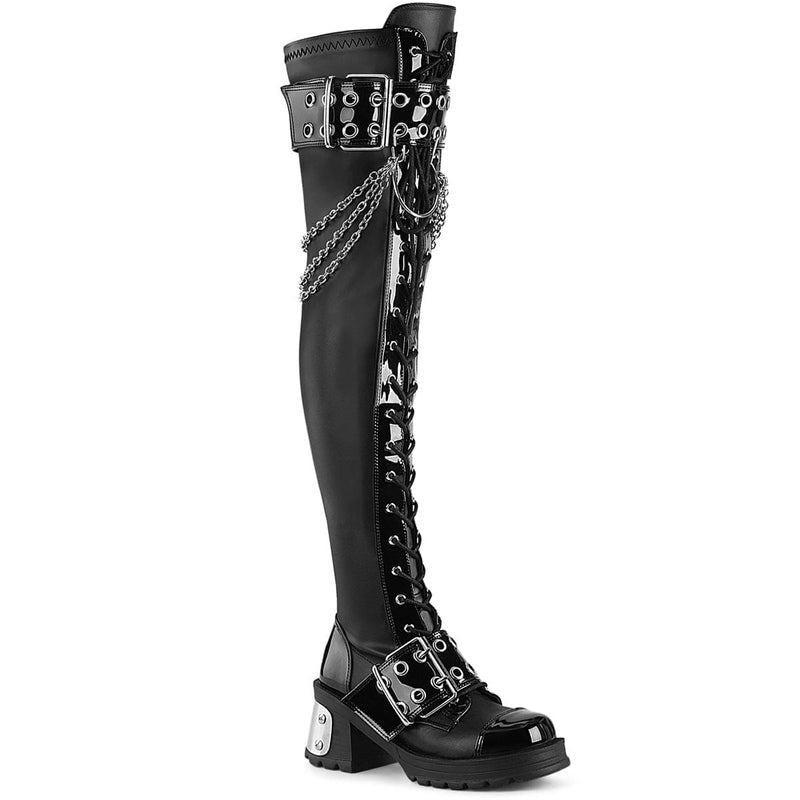 Demonia BRATTY-304 Knee High Boot (Black Stretch Vegan Leather) 6