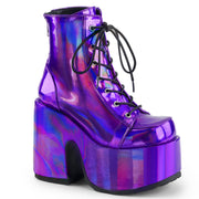 Demonia CAMEL-203 Ankle Boot (Purple Hologram Vegan Leather)