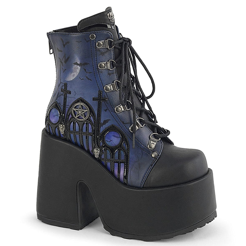 Demonia CAMEL-203-PT Ankle Boot (Black Vegan Leather)