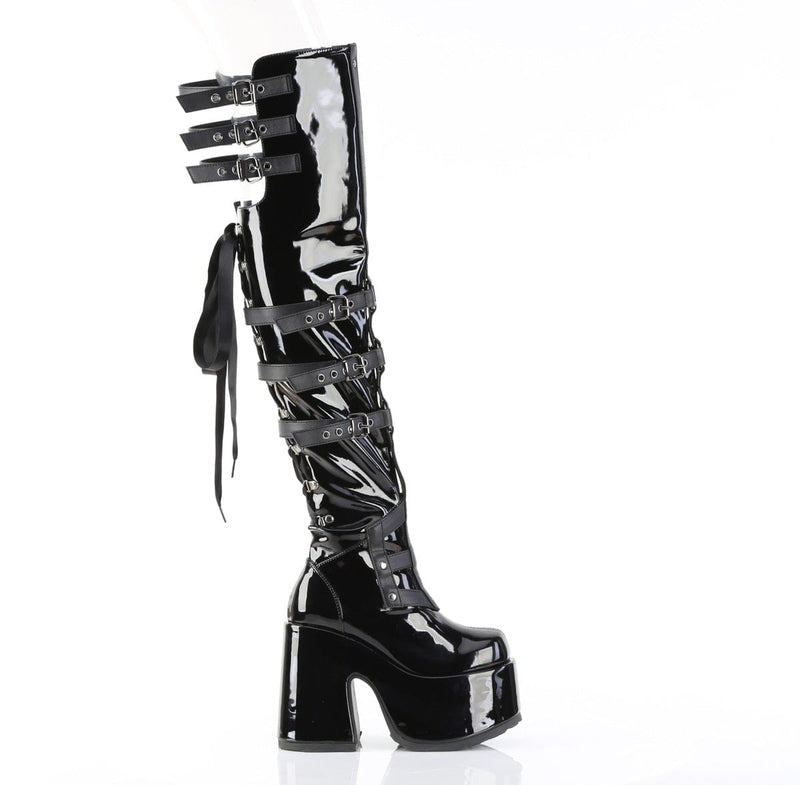 Demonia CAMEL-308 Thigh High Boot (Black Patent)