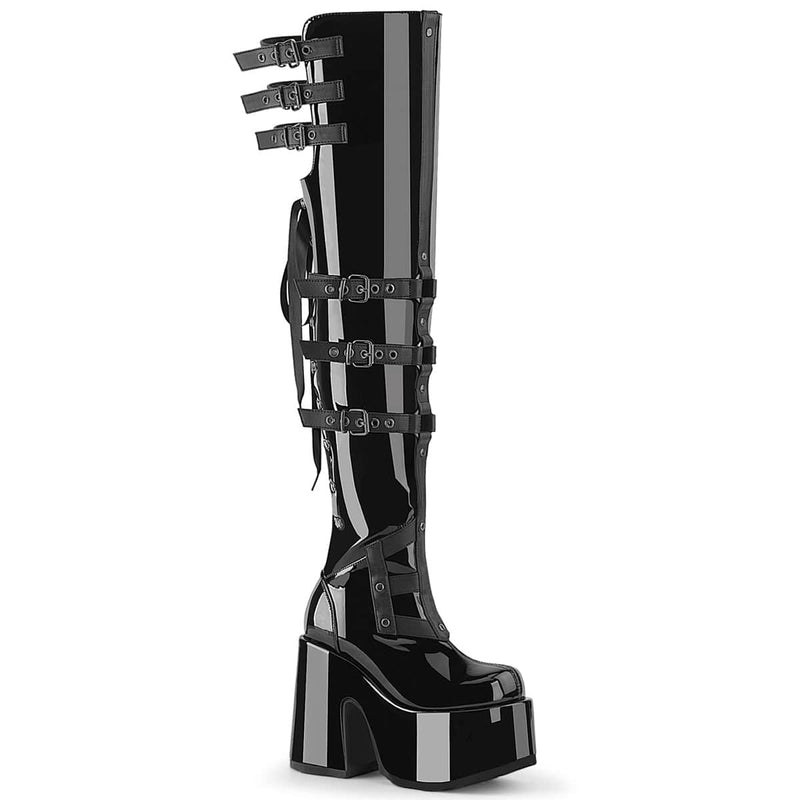 Demonia CAMEL-308 Thigh High Boot (Black Patent)