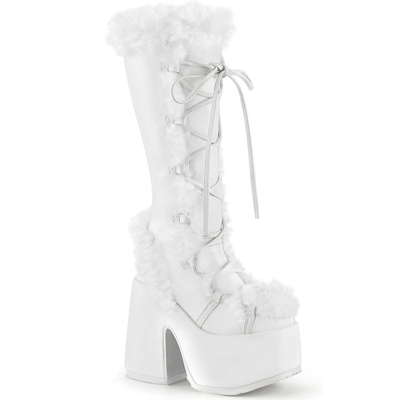 Demonia CAMEL-311 Knee High Boot (White Vegan Leather) 6