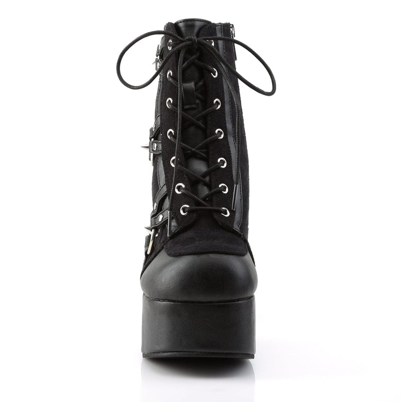 Demonia CHARADE-100 Ankle Boot (Black Vegan Leather-Suede)