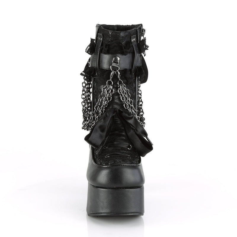 Demonia CHARADE-110 Ankle Boot (Black Vegan Leather-Lace Overlay)