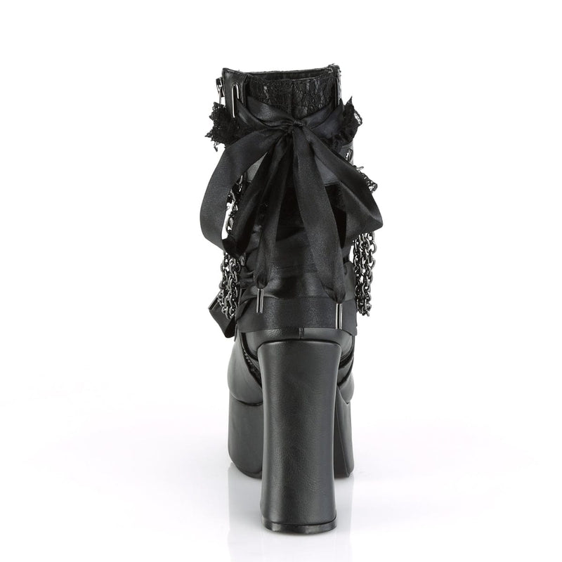 Demonia CHARADE-110 Ankle Boot (Black Vegan Leather-Lace Overlay)