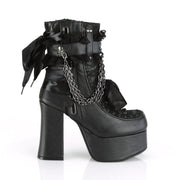 Demonia CHARADE-110 Ankle Boot (Black Vegan Leather-Lace Overlay)