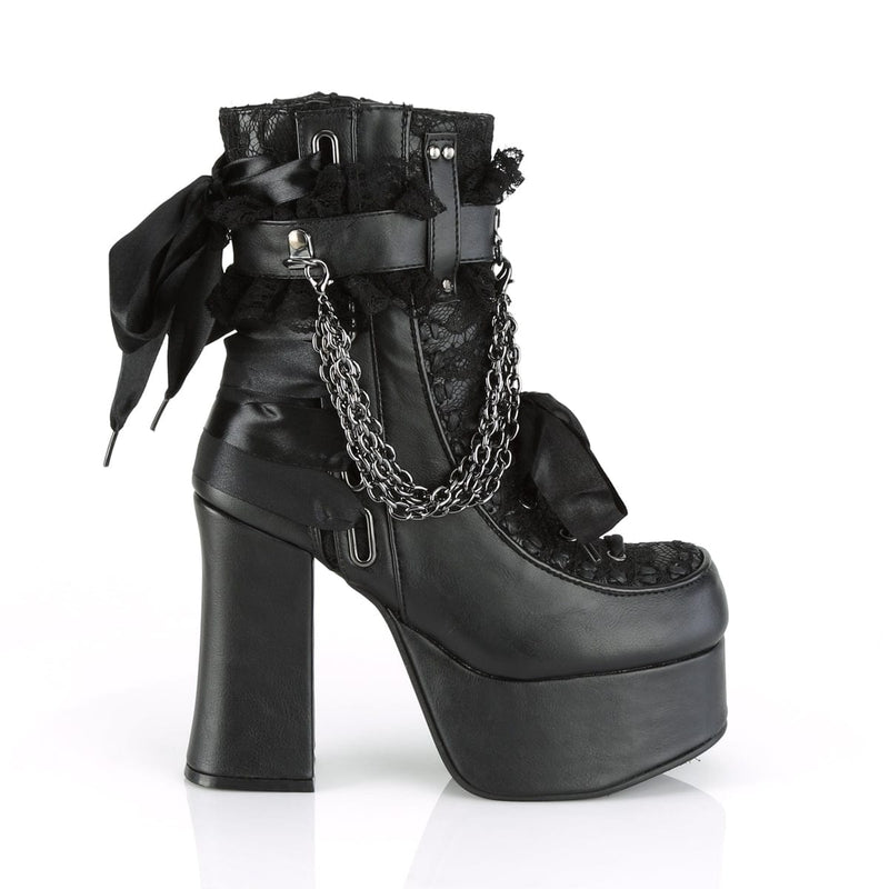 Demonia CHARADE-110 Ankle Boot (Black Vegan Leather-Lace Overlay)