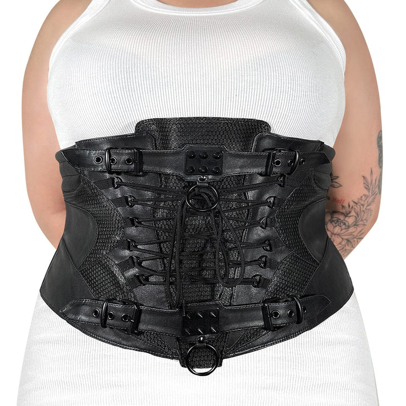 Demonia DA-310-SM Waist Cincher (Black Stretch Faux Leather) L-XL