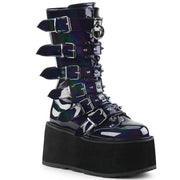 Demonia DAMNED-225 Mid-Calf Boot (Black Hologram Vegan Leather)