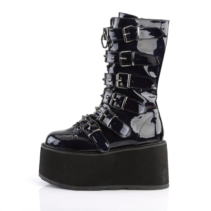 Demonia DAMNED-225 Mid-Calf Boot (Black Hologram Vegan Leather)