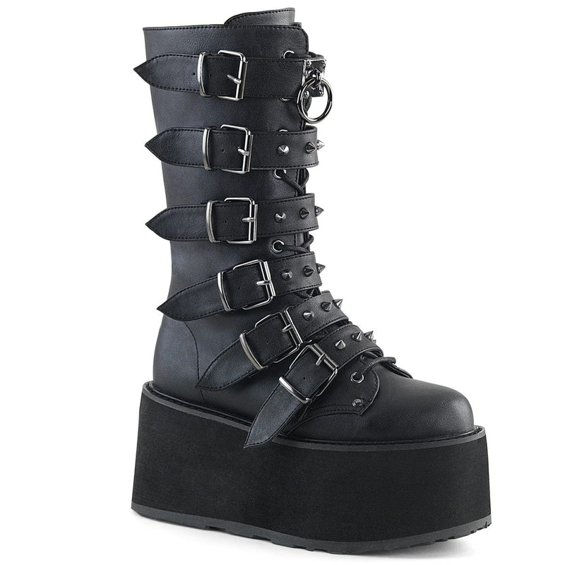 Demonia DAMNED-225 Mid-Calf Boot (Black Vegan Leather) 6
