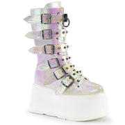 Demonia DAMNED-225 Mid-Calf Boot (Pearl Iridescent Vegan Leather)