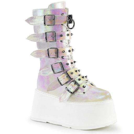 Demonia DAMNED-225 Mid-Calf Boot (Pearl Iridescent Vegan Leather)