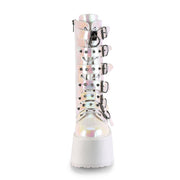 Demonia DAMNED-225 Mid-Calf Boot (Pearl Iridescent Vegan Leather)