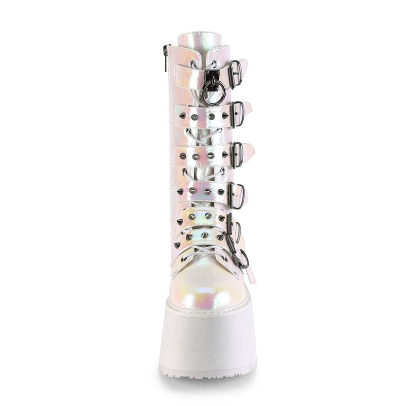 Demonia DAMNED-225 Mid-Calf Boot (Pearl Iridescent Vegan Leather)
