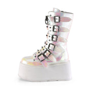 Demonia DAMNED-225 Mid-Calf Boot (Pearl Iridescent Vegan Leather)