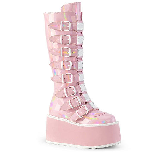 Demonia DAMNED-318 Knee High Boot (Baby Pink Holo Patent) 6
