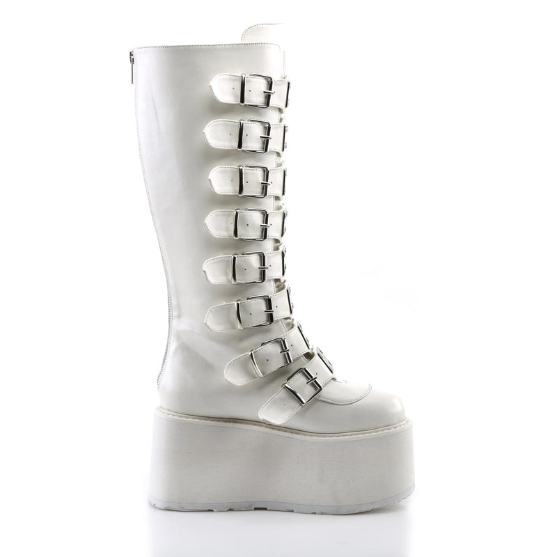 Demonia DAMNED-318 Knee High Boot (White Vegan Leather)