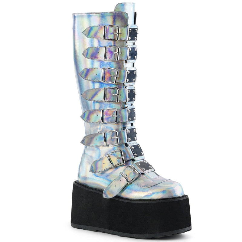 Demonia DAMNED-318 Silver Hologram Knee Boots