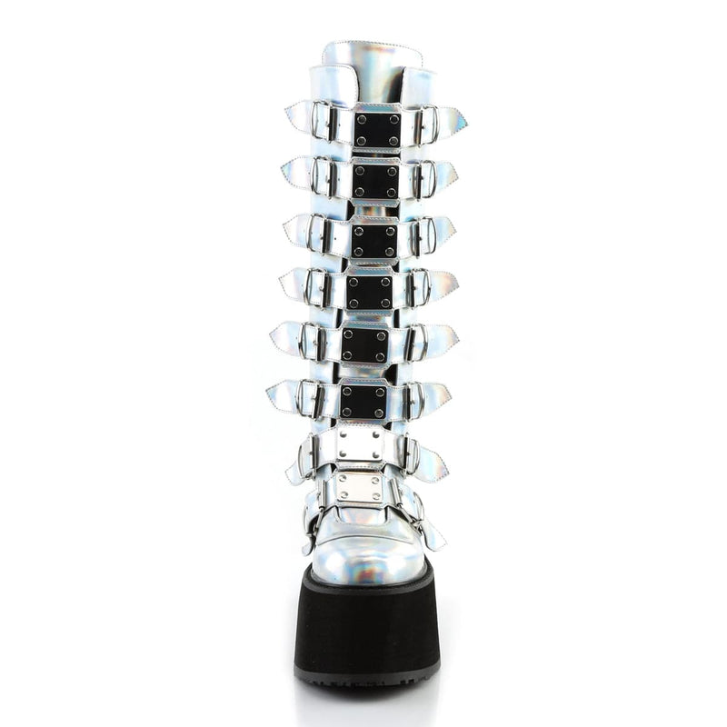 Demonia DAMNED-318 Silver Hologram Knee Boots