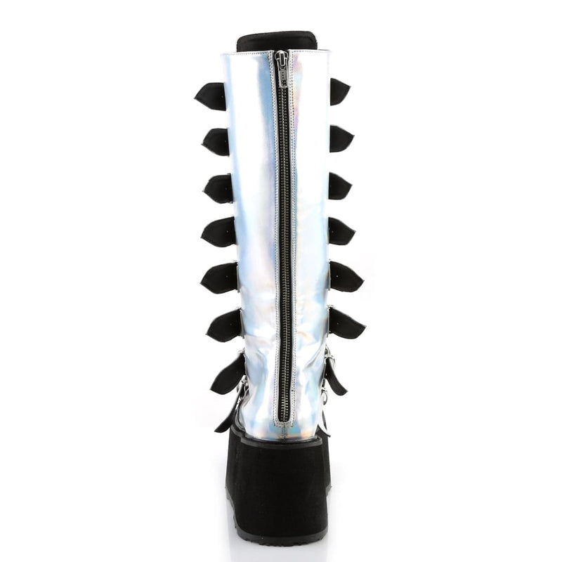 Demonia DAMNED-318 Silver Hologram Knee Boots