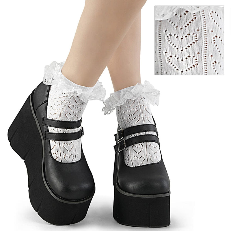 Demonia Demonia Ruffle Ankle Socks White / DH-15 Heart Net