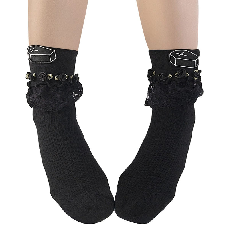 Demonia Demonia Ruffle Charm Socks DH-101 Coffin Rose Ruffle Socks