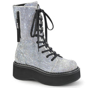 Demonia EMILY-362 Mid-Calf Boot (Silver Vegan Leather-Rhinstone)