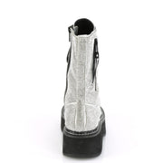 Demonia EMILY-362 Mid-Calf Boot (Silver Vegan Leather-Rhinstone)