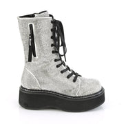 Demonia EMILY-362 Mid-Calf Boot (Silver Vegan Leather-Rhinstone)