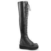 Demonia EMILY-375 Thigh High Boot (Black Stretch Vegan Leather)
